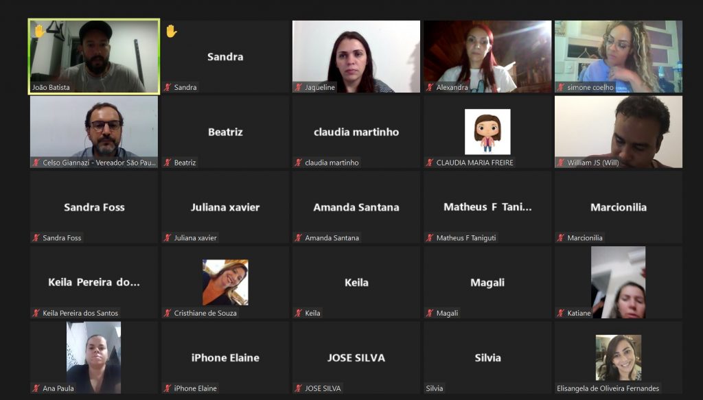 Print da tela do aplicativo zoom com varias pessoas em uma reunião.